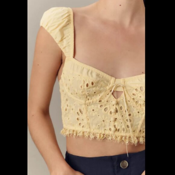 Brand New By Anthropologie Puff-Sleeve Eyelet Corset Top - Picture 5 of 5